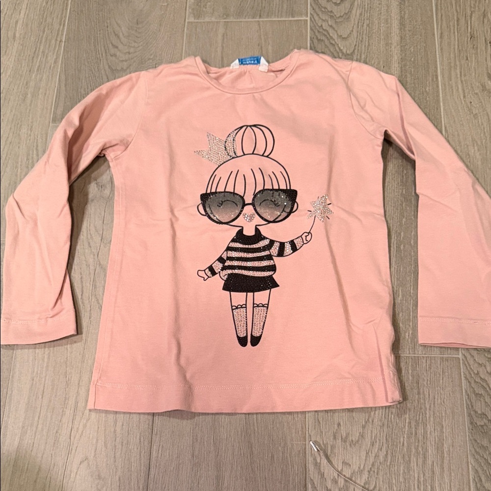Mayoral Girls Pink Graphic Long Sleeve Shirt Size 6